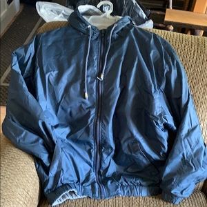 New hooded vinyl blue zipped jacket